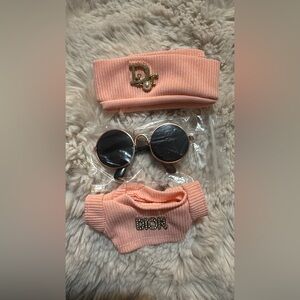 Cute peach pink Labubu outfit with    Sunglasses accessory